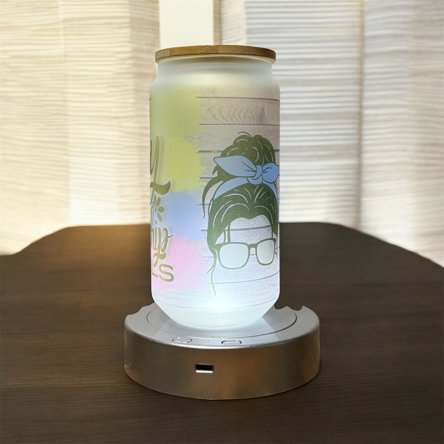 🌻 Glass Beer Can Tumbler with Bamboo Lid & Straw