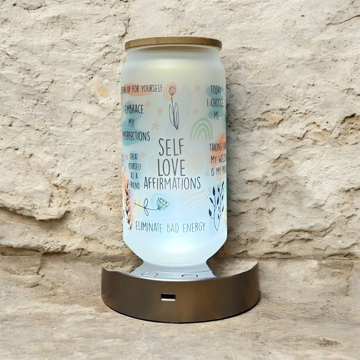 🌻 Glass Beer Can Tumbler with Bamboo Lid & Straw