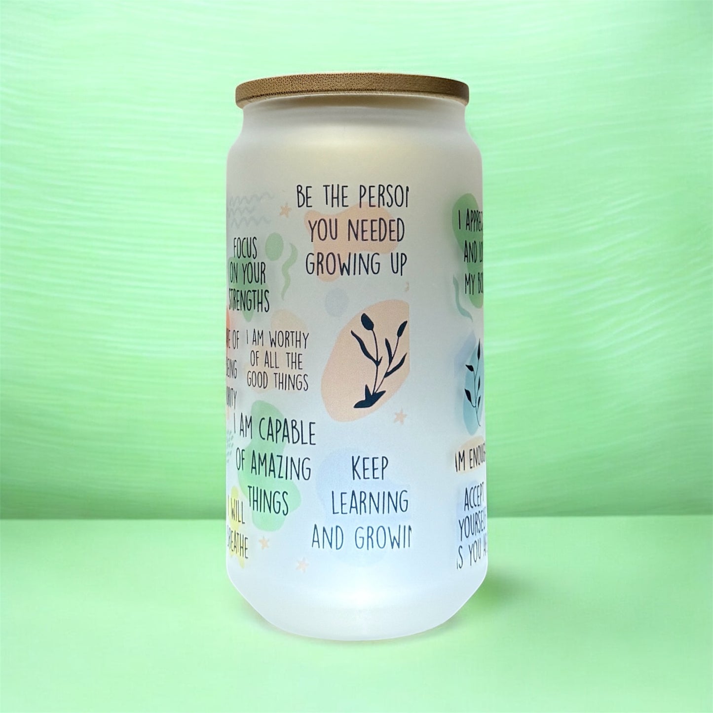 🌻 Glass Beer Can Tumbler with Bamboo Lid & Straw