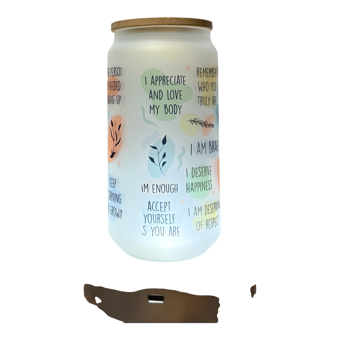 🌻 Glass Beer Can Tumbler with Bamboo Lid & Straw