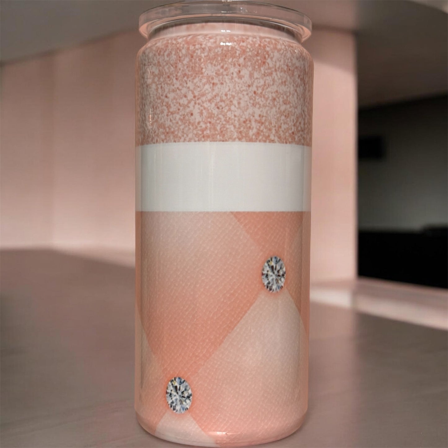 Blush Pink Diamond Stainless Steel Beer Can Tumbler – 20oz Aesthetic Drink Glass