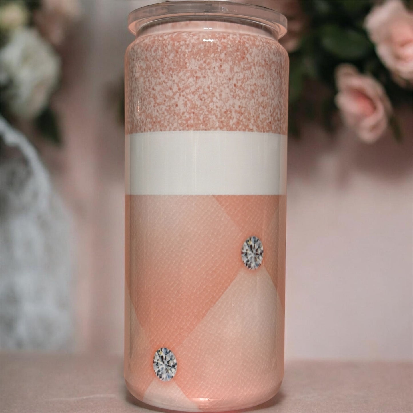 Blush Pink Diamond Stainless Steel Beer Can Tumbler – 20oz Aesthetic Drink Glass