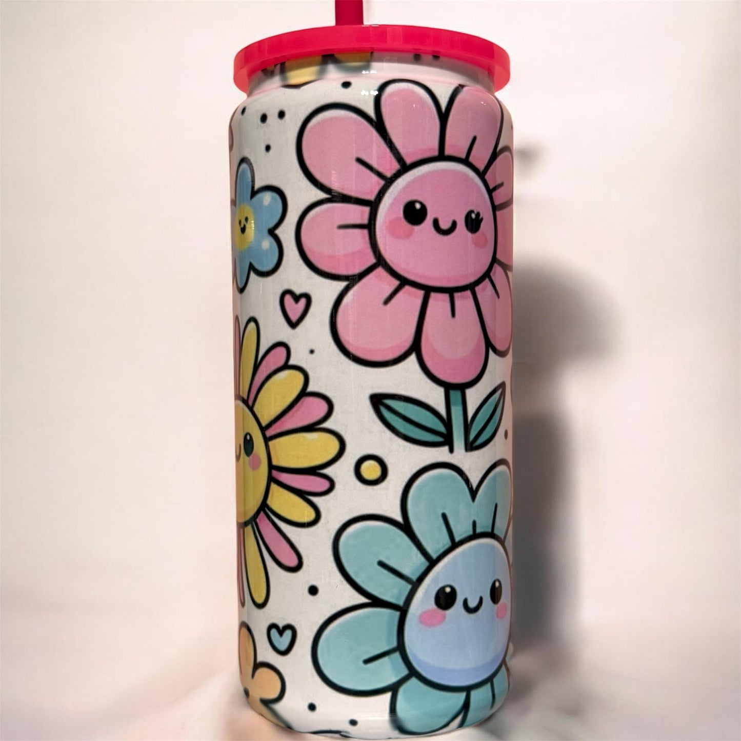 Retro Happy Face Flower Tumbler – 20oz Stainless Steel Beer Can Tumbler