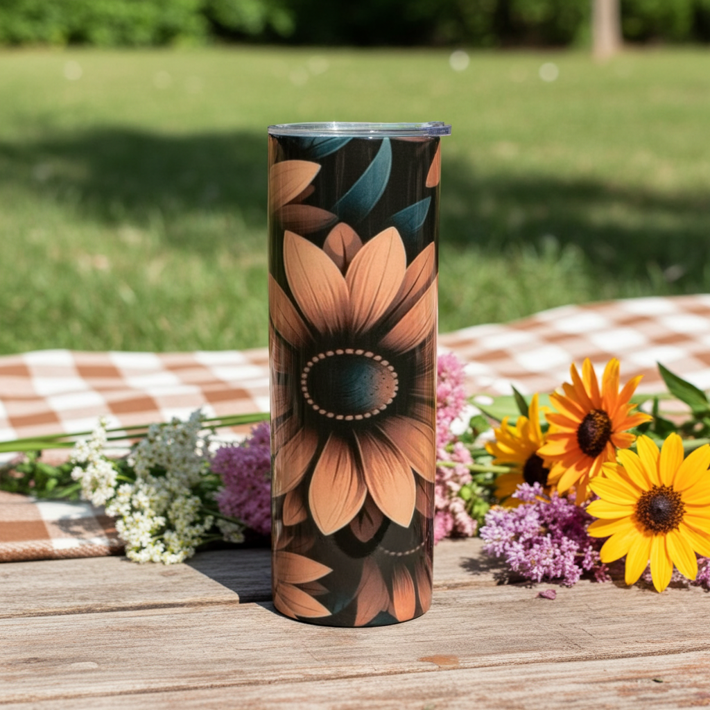 20oz Sunflower Skinny Tumbler – Floral Stainless Steel Insulated Cup
