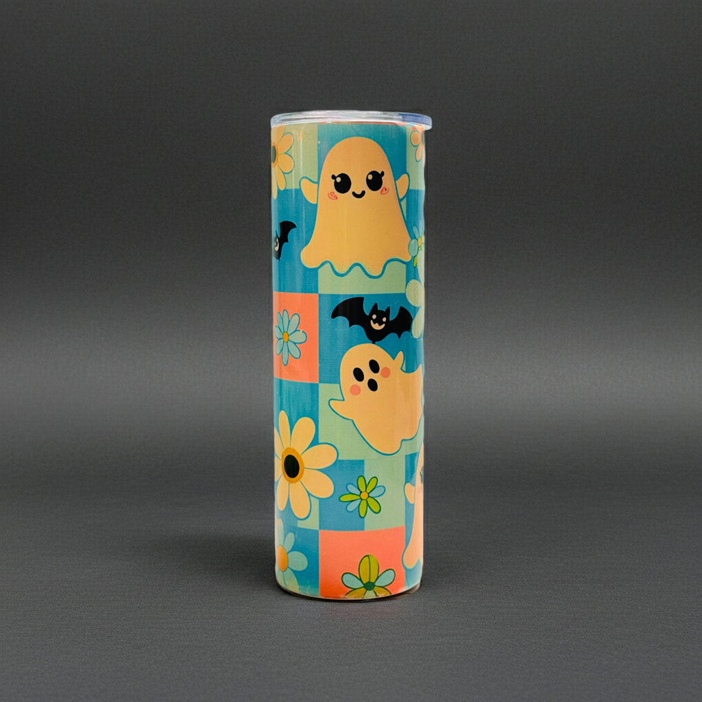 👻 30oz Sublimated Tumbler – Ghosts, Bats & Daisies Design