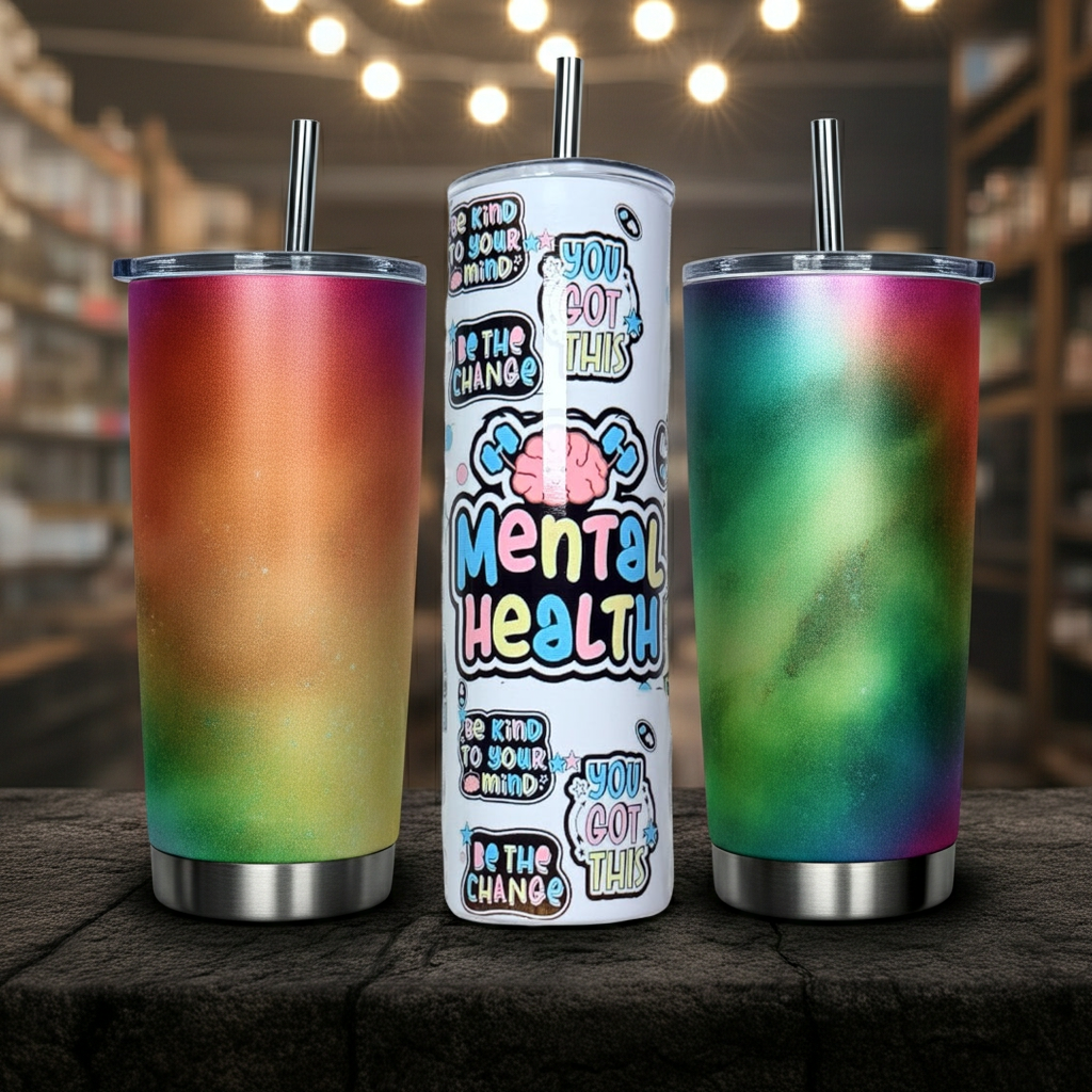 💚 30oz Stainless Steel Sublimated Tumbler – Mental Health Affirmations Design
