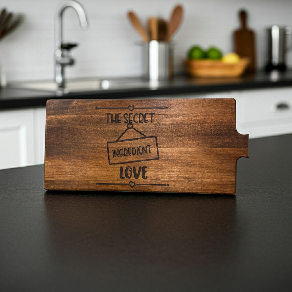 ❤️ The Secret Ingredient Is Love – Engraved Wooden Cutting Board