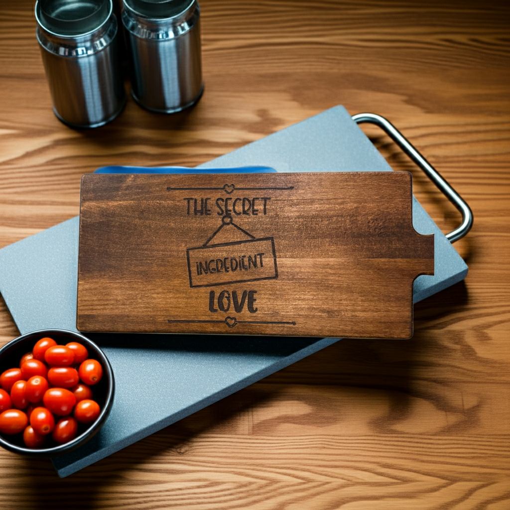 ❤️ The Secret Ingredient Is Love – Engraved Wooden Cutting Board