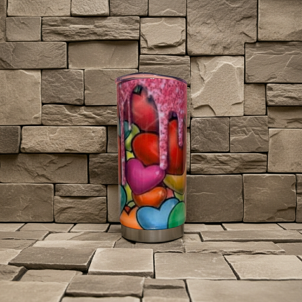 Colorful Heart Stainless Steel Tumbler – 12oz Insulated Skinny Cup