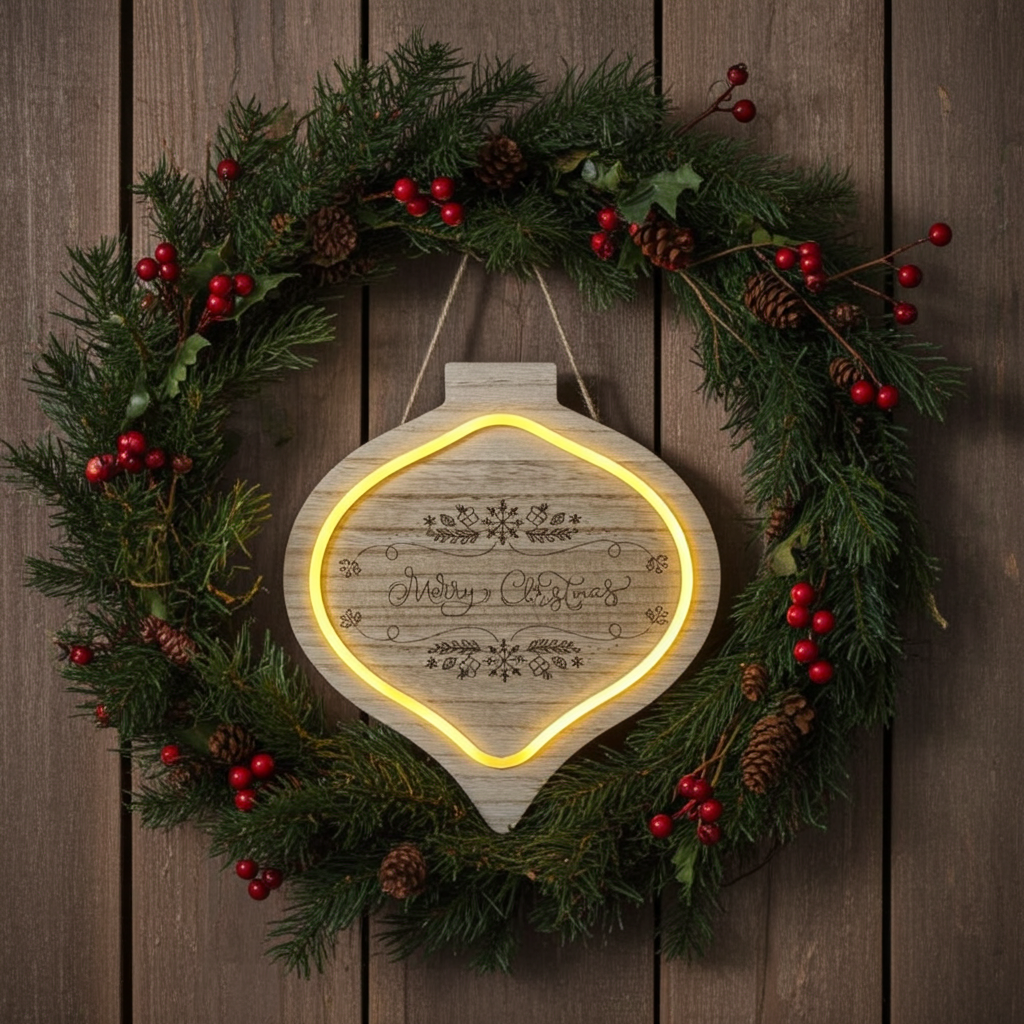 🎄 Merry Christmas Lighted Wooden Door Sign