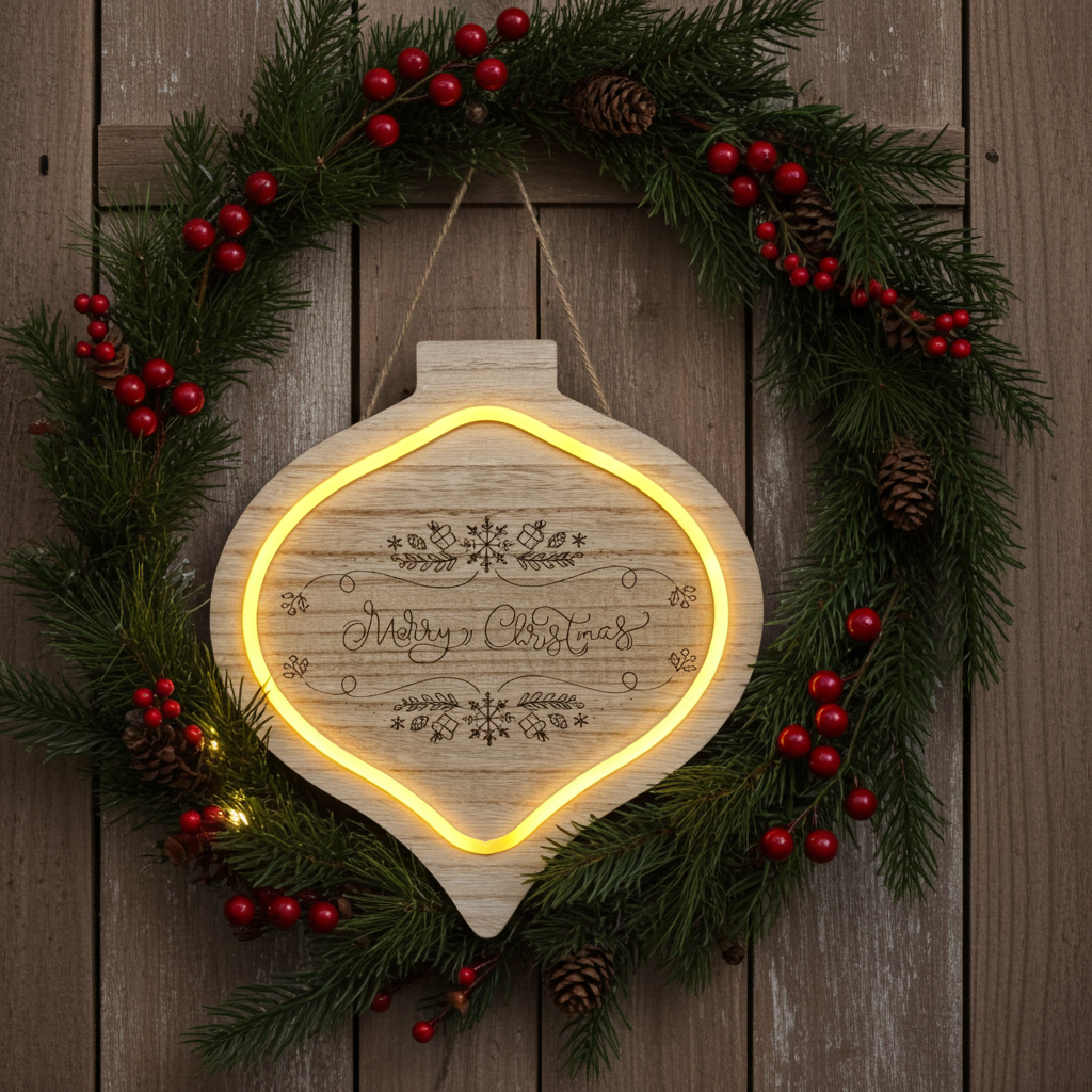 🎄 Merry Christmas Lighted Wooden Door Sign