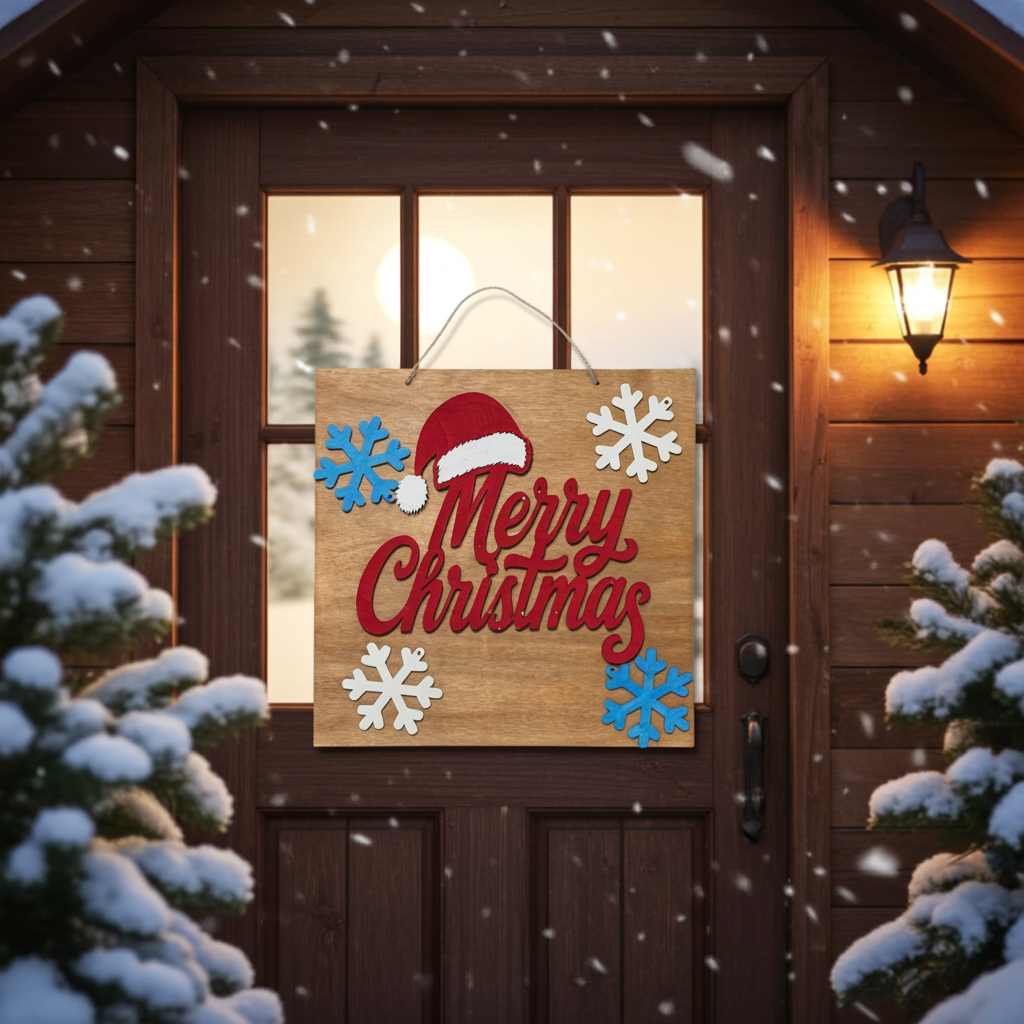 Merry Christmas Wooden Door Sign