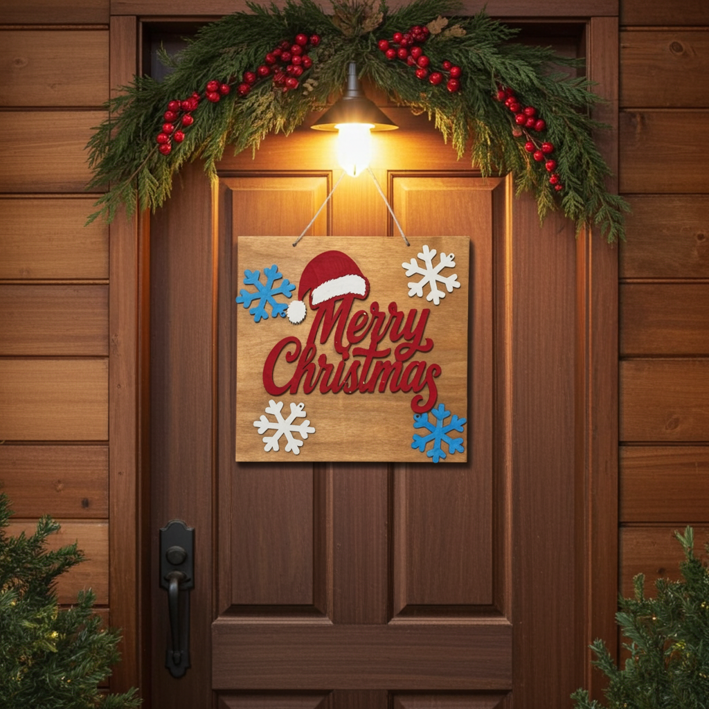 Merry Christmas Wooden Door Sign
