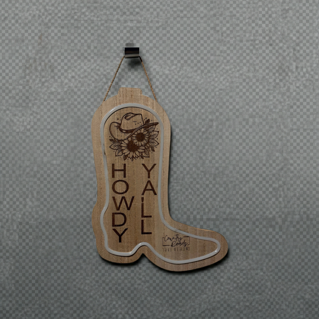 🤠 “Howdy Y’all” Lighted Western Boot Wood Sign
