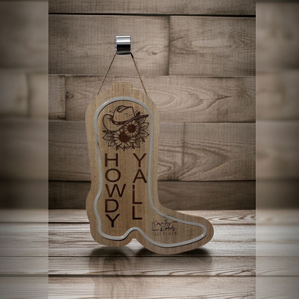 🤠 “Howdy Y’all” Lighted Western Boot Wood Sign
