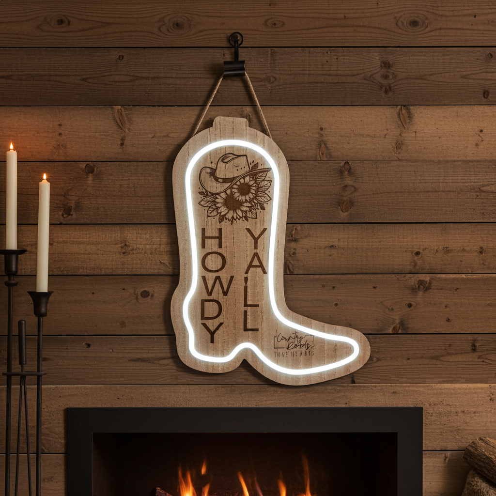 🤠 “Howdy Y’all” Lighted Western Boot Wood Sign