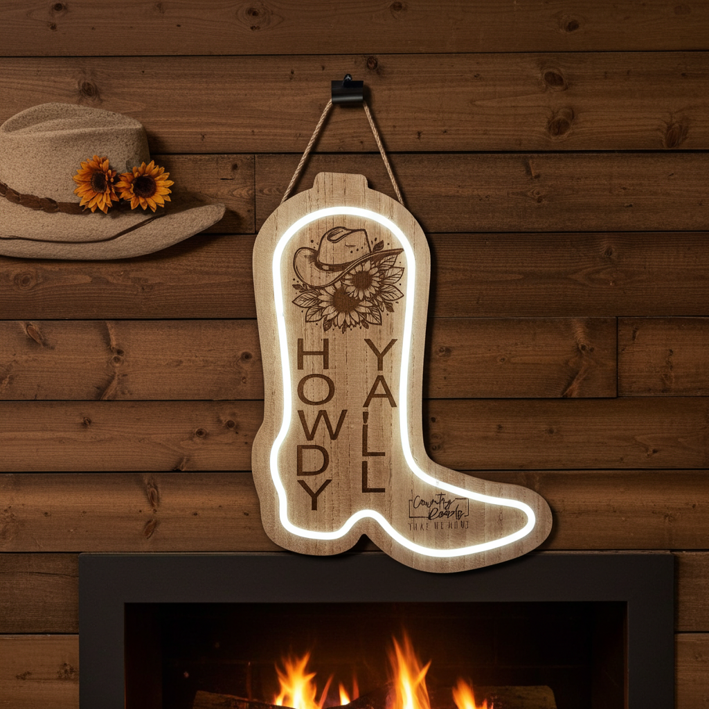 🤠 “Howdy Y’all” Lighted Western Boot Wood Sign