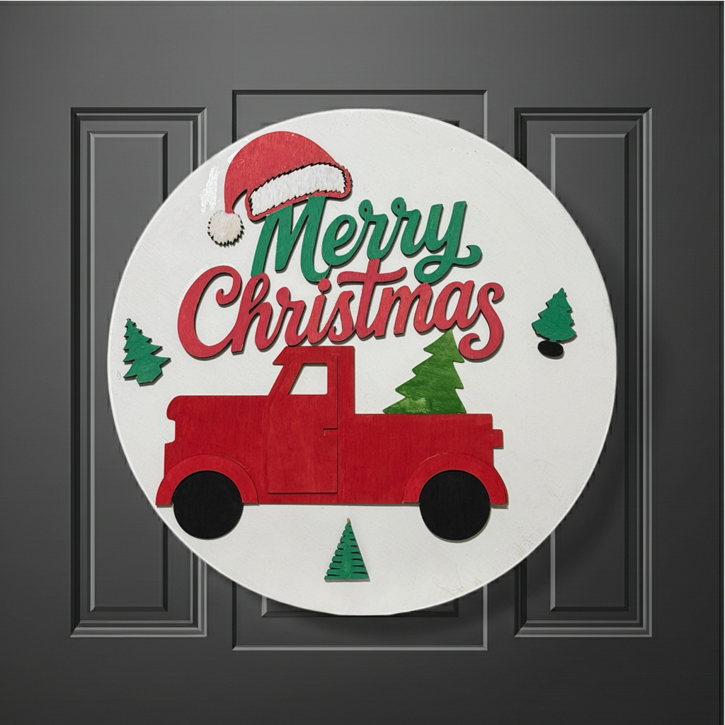 Merry Christmas Red Truck Door Hanger